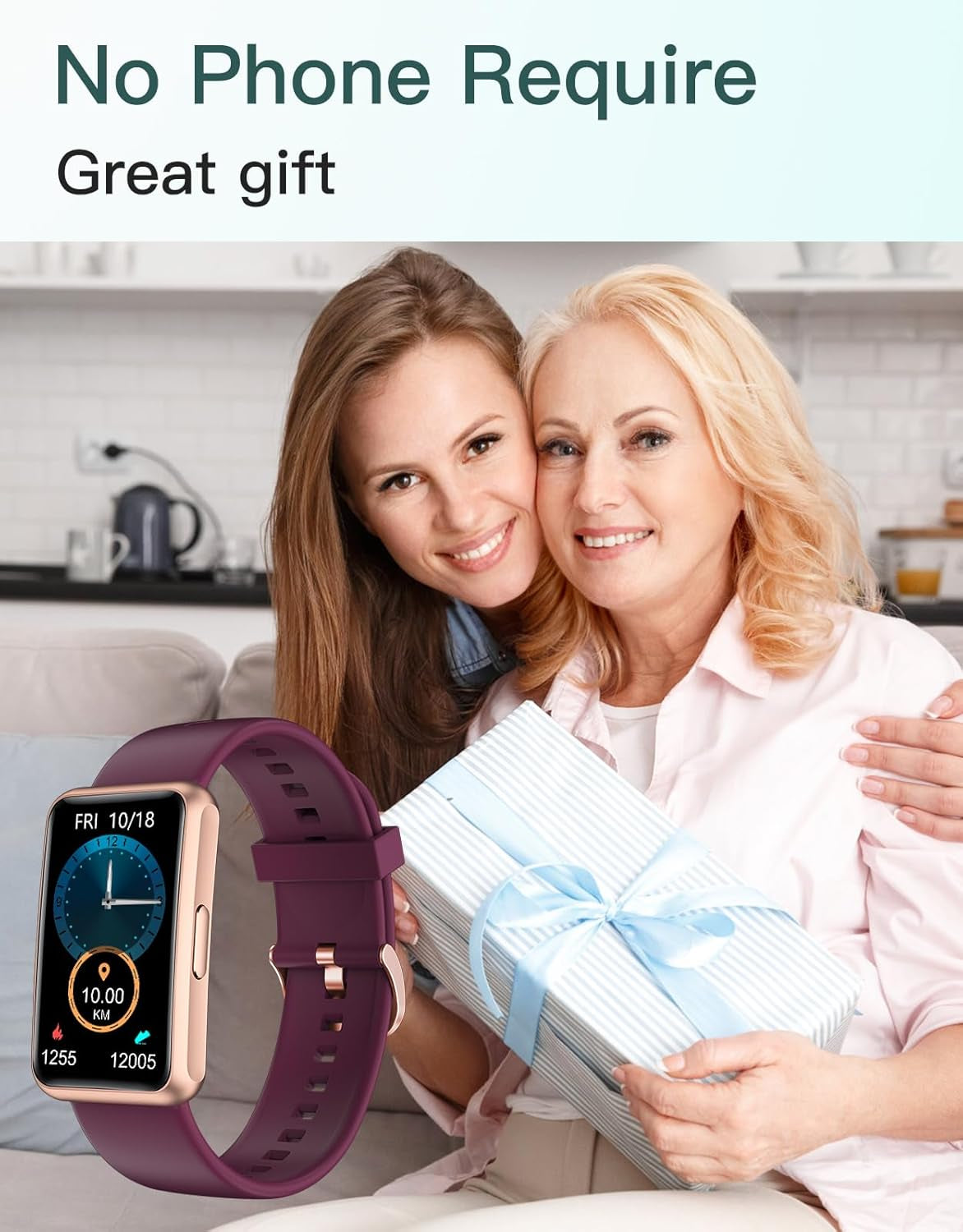 Fitness Tracker No Bluetooth No APP No Phone Needed, Fitness Watch for Men Women Parents IP68 Waterproof with Full Touch Screen Steps Calories Counter Sleep Tracker Alarm Clocks (Purple)