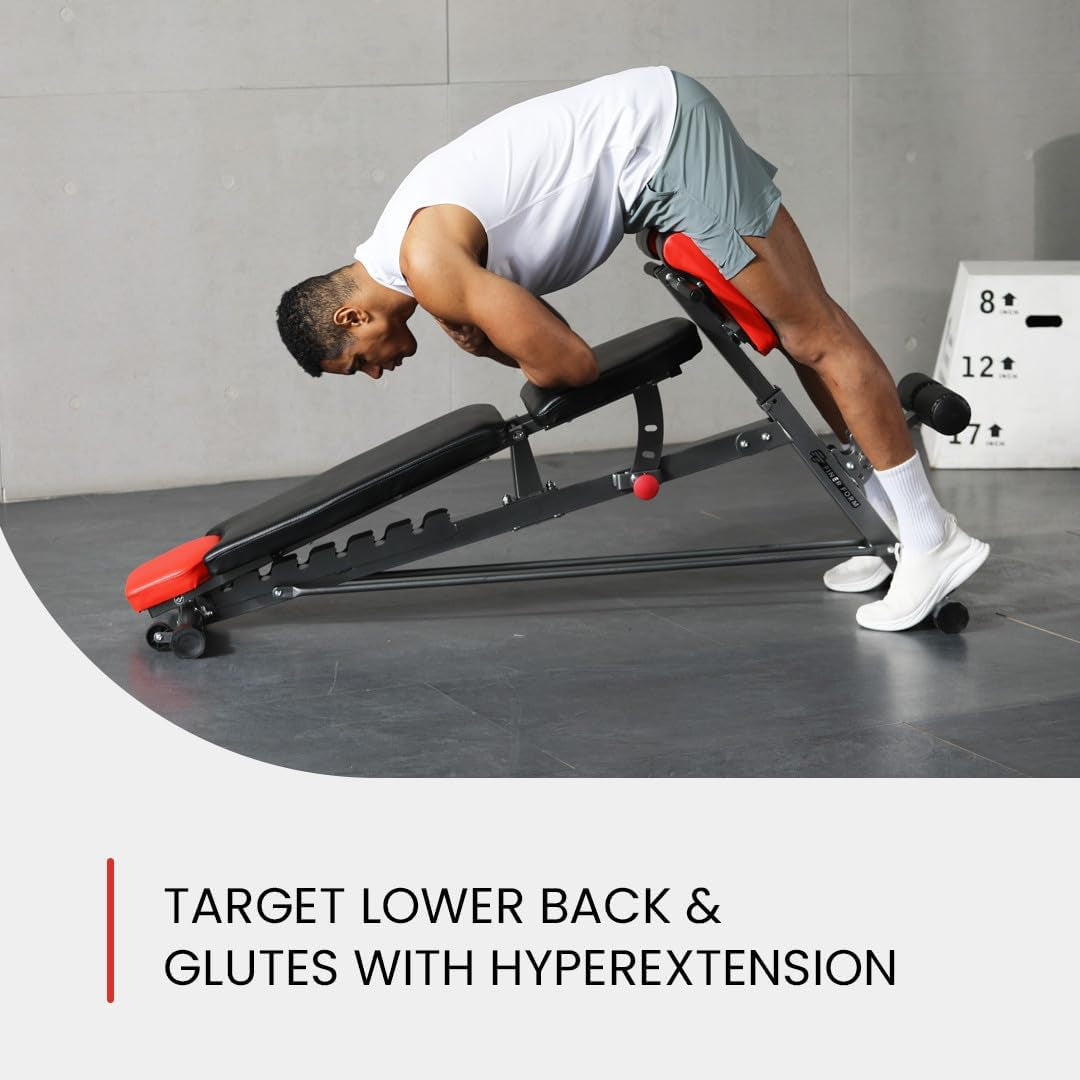 Multi-Functional FID Weight Bench for Full All-In-One Body Workout – Hyper Back Extension, Roman Chair, Adjustable Ab Sit up Bench, Incline Decline Bench, Flat Bench